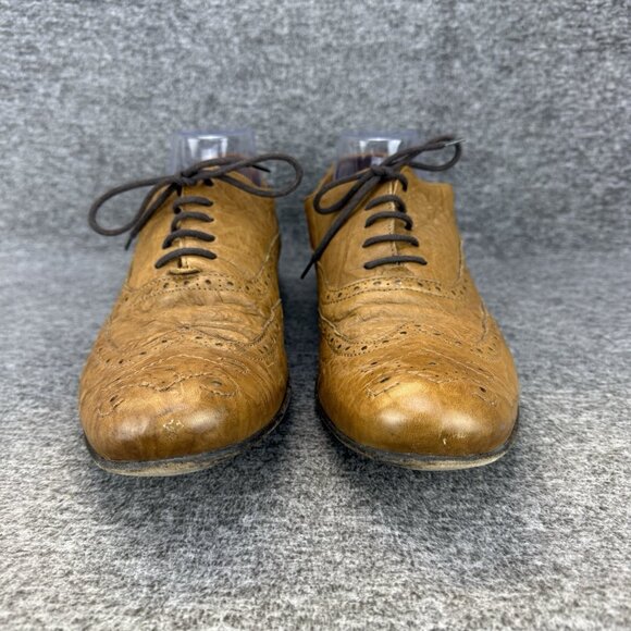 ✅Aldo Oxfords Men’s 9 Soft Brown Leather Wingtip Embroidered Lace Up Dress Shoes - Picture 6 of 11